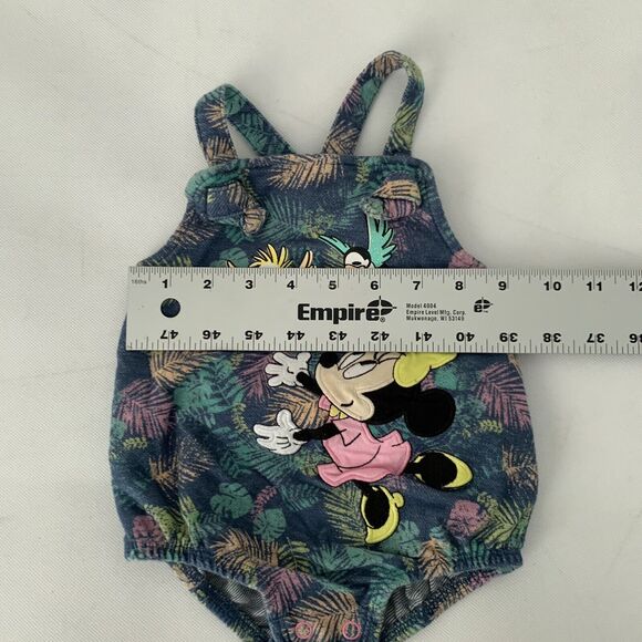 Disney Baby Romper Girls 9-12 Months Minnie Mouse Tropical Leaves Birds Blue - Picture 9 of 10